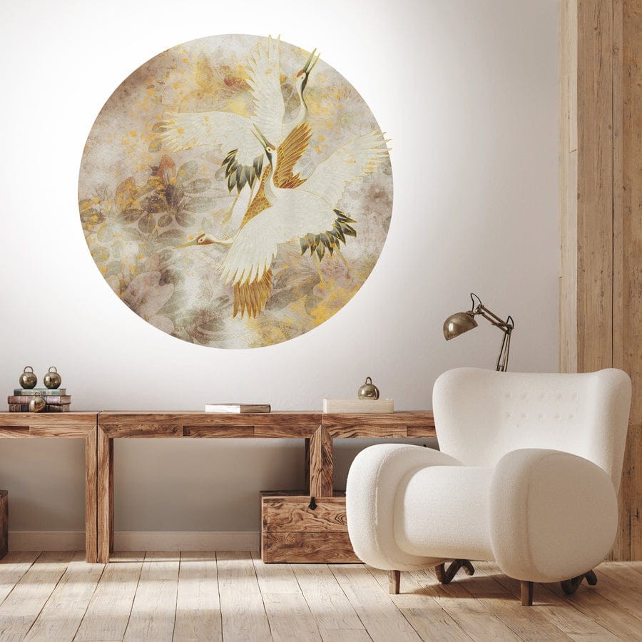 Wall Art Beige Tsuru - mural koło w żurawie