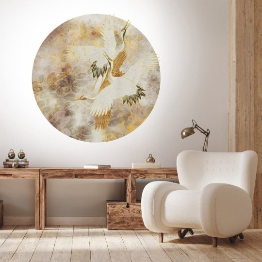 Wall Art Beige Tsuru - mural koło w żurawie