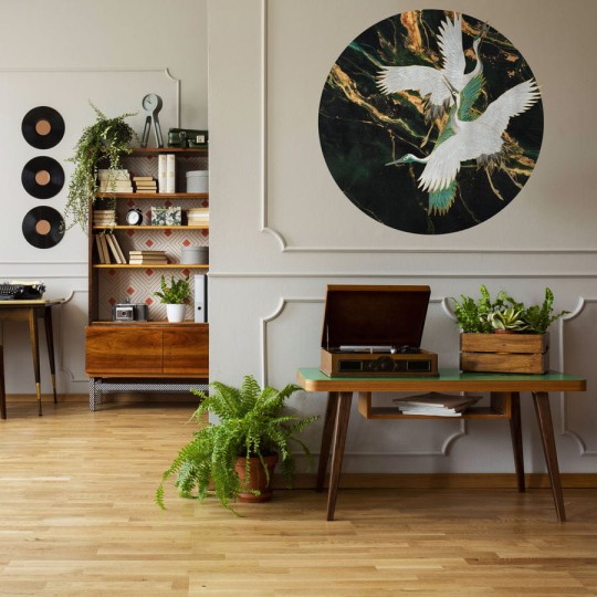 Wall Art Emerald Tsuru - mural koło w żurawie