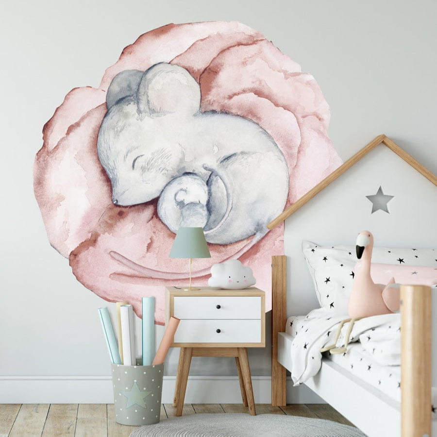 Wall Art Little Nap - mural koło dla dzieci w myszkę i kwiaty