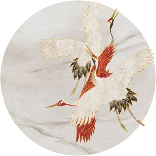 Wall Art Creamy Tsuru - mural koło w żurawie
