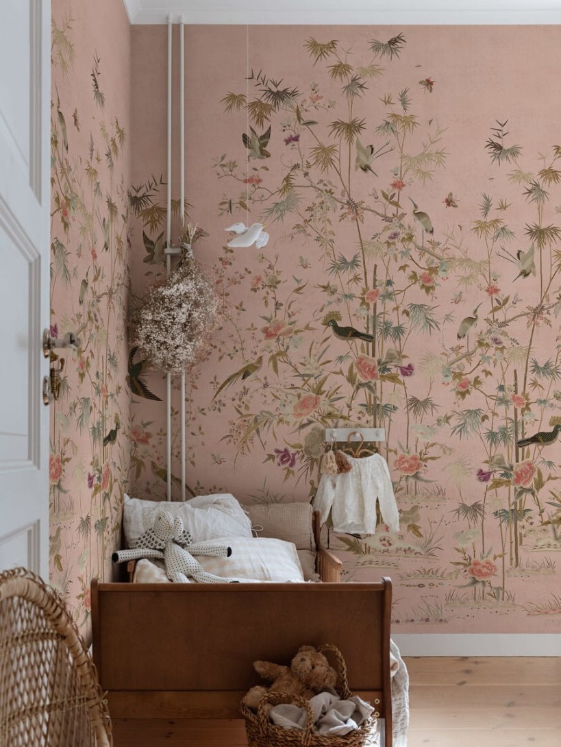 Sandberg S10417 Chinoiserie Garden Pink - mural orientalny ogród