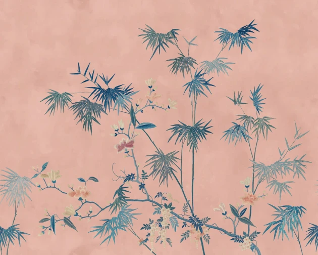 Sandberg S10422 Chinoiserie Garden Bamboo Grove Pink - mural bambusowy gaj