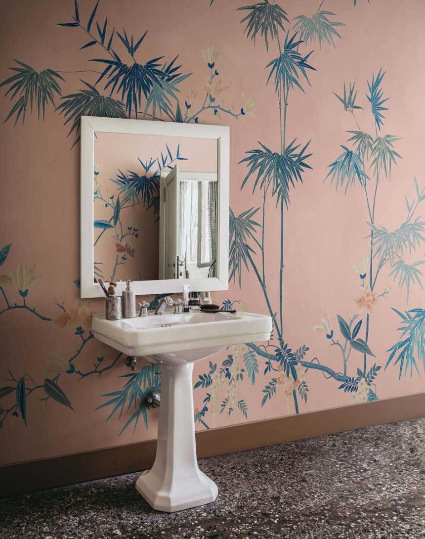 Sandberg S10422 Chinoiserie Garden Bamboo Grove Pink - mural bambusowy gaj