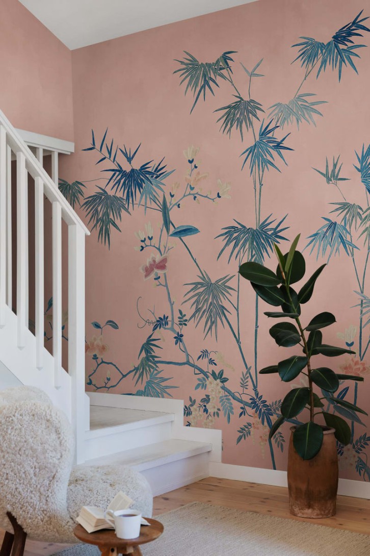 Sandberg S10422 Chinoiserie Garden Bamboo Grove Pink - mural bambusowy gaj