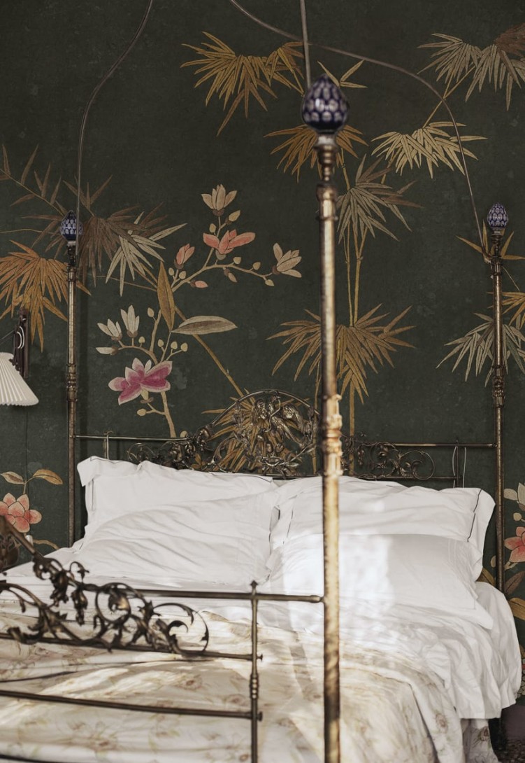 Sandberg S10423 Chinoiserie Garden Bamboo Grove Dark Green - mural bambusowy gaj