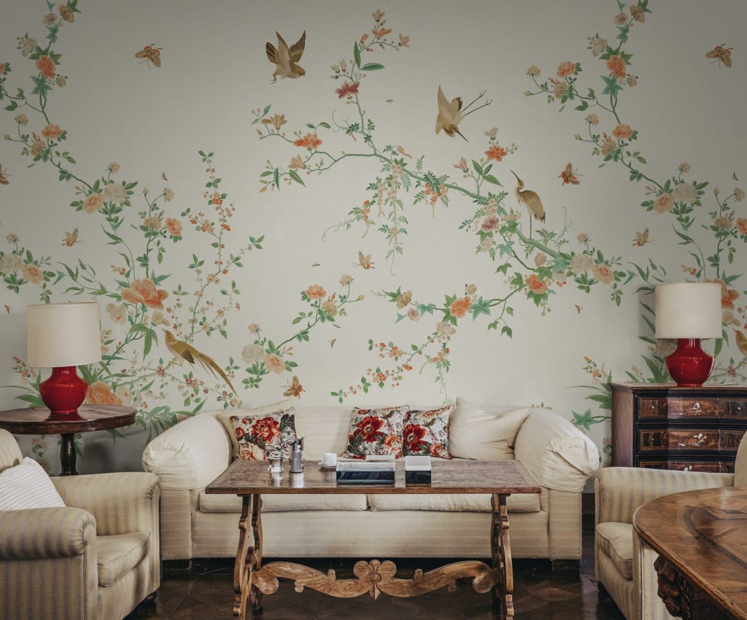 Sandberg S10424 Chinoiserie Garden Bloom Spring Green - mural w kwiaty