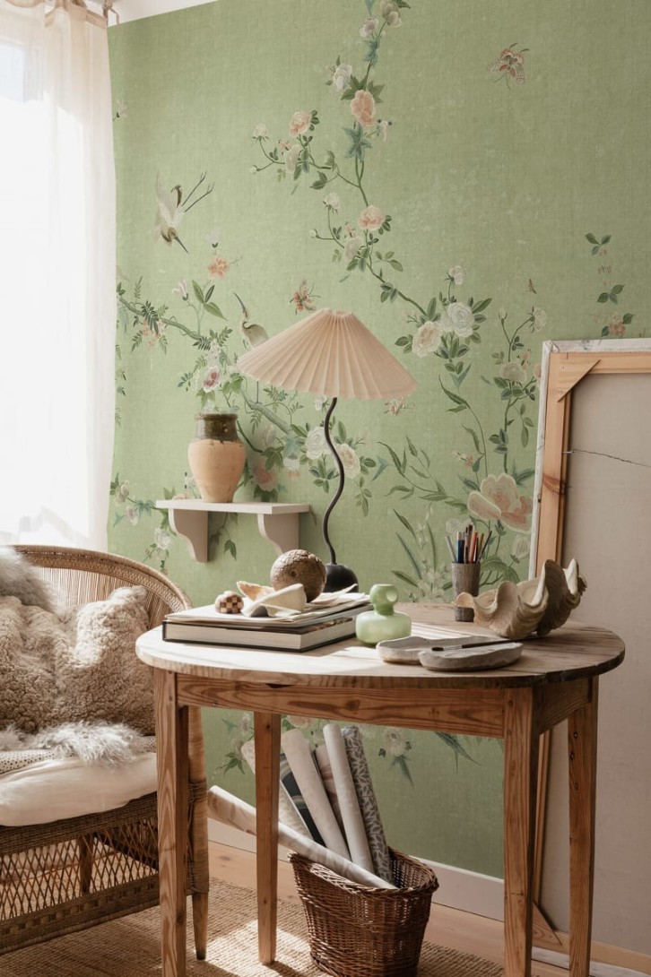 Sandberg S10425 Chinoiserie Garden Bloom Green - mural w kwiaty