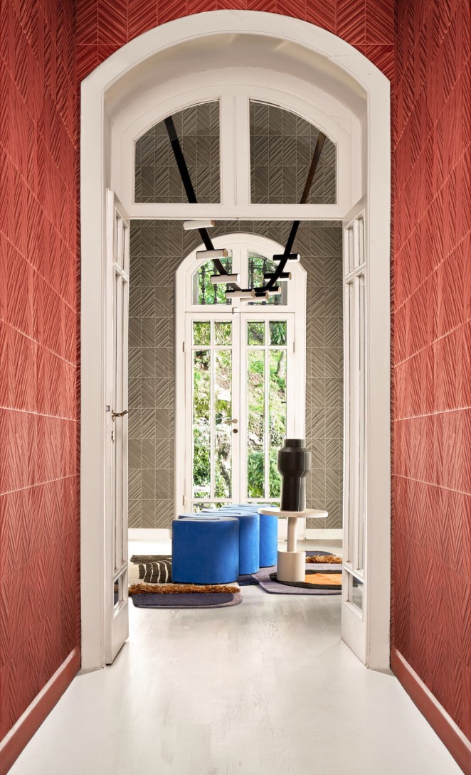 Arte 72510 Kanso Iki Linen - tapeta aksamitna w trójwymiarowy wzór płytek z jodełką