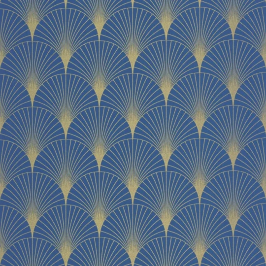 Caselio 105266021 Elegance Prosperity Bleu outre mer dore - tapeta art deco niebieska