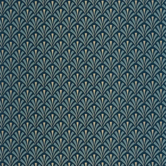 Caselio 105306220 Elegance Abundance Bleu nuit dore - tapeta w palmetę w stylu art deco