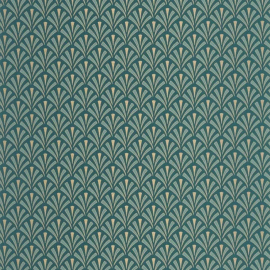Caselio 105306127 Elegance Abundance Bleu canard dore - tapeta w palmetę w stylu art deco