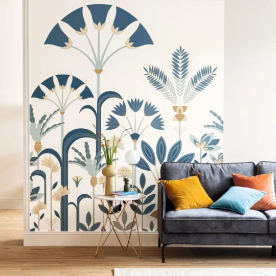 Caselio 105326005 Elegance Luxuriance S Bleu - mural roślinny w stylu art deco