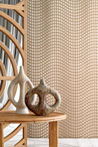 Casamance 71350215 Hikari Onsen Ivoire blanc - tapeta haftowana w kwadraty biała