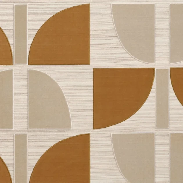 Casamance 71370104 Hikari Beige ocre - tapeta haftowana geometryczna