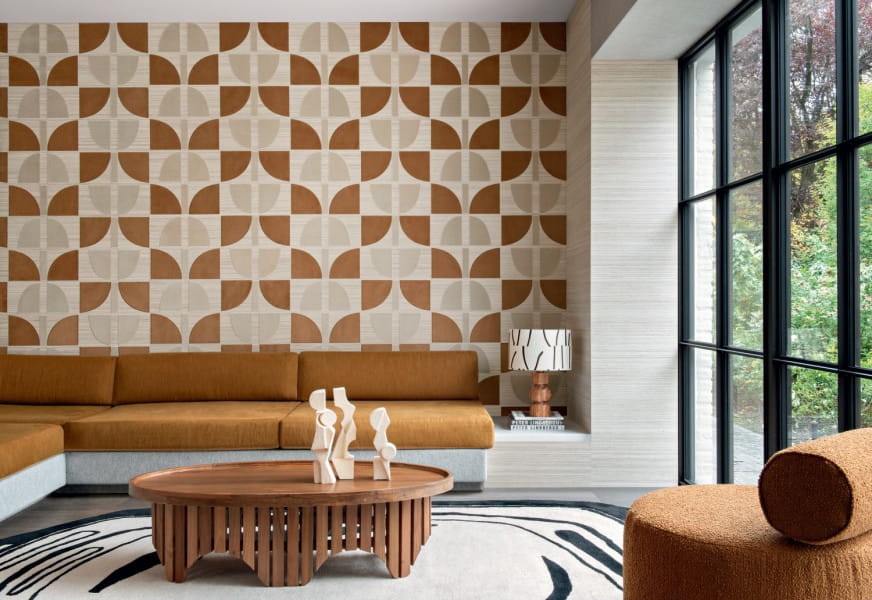 Casamance 71370217 Hikari Ivoire kaki - tapeta haftowana geometryczna