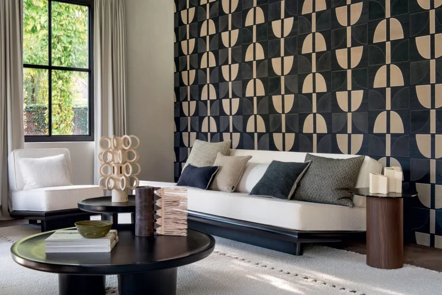 Casamance 71370217 Hikari Ivoire kaki - tapeta haftowana geometryczna