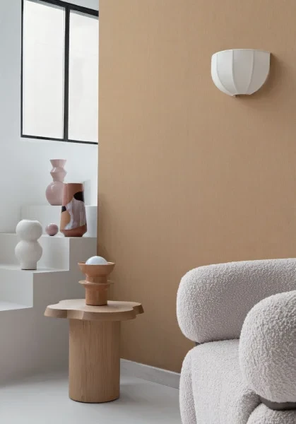 Casamance 71380620 Linora Craie  - tapeta o lnianej strukturze beżowa