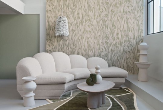 Casamance 71400222 Linora Noline Grège - lniana tapeta w liście