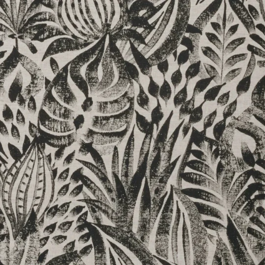 Casamance 71420399 Linora Foliage Noir - lniana tapeta w roślinny motyw