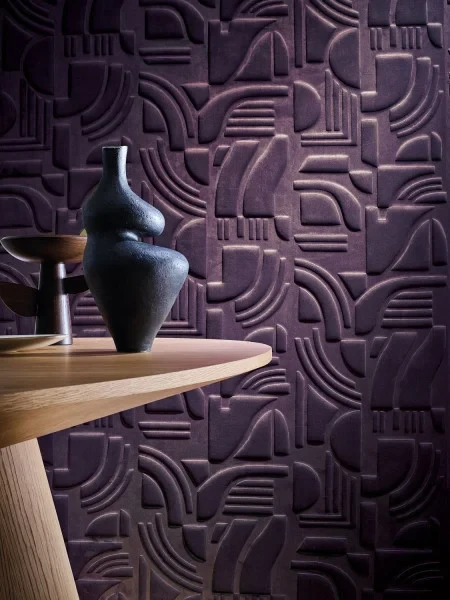 Casamance 71490466 Arcane Aubergine - tapeta w trójwymiarowe kształty fioletowa