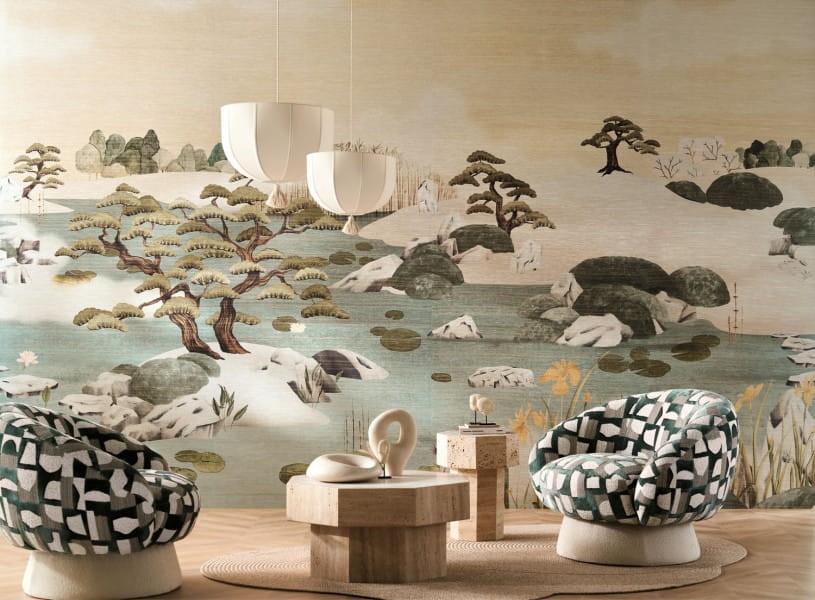 Casamance 71530236 Exploration Adachi Sable opaline - tekstylny mural w japoński ogród