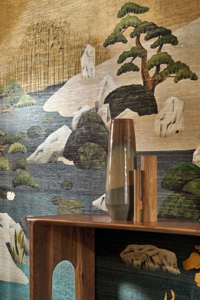 Casamance 71530123 Exploration Adachi Mordoré marine - tekstylny mural w japoński ogród