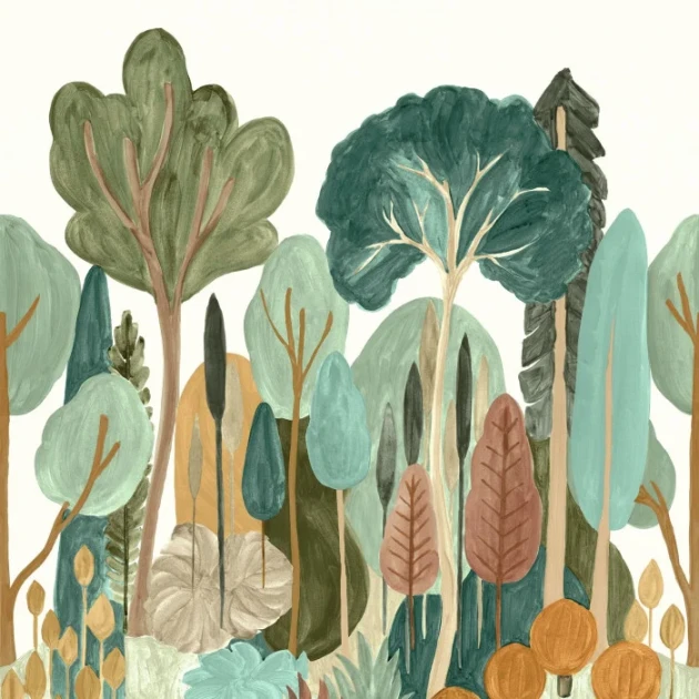 Casamance 76381018 Panoramas 3 Orme Amande/multico - mural w motyw lasu