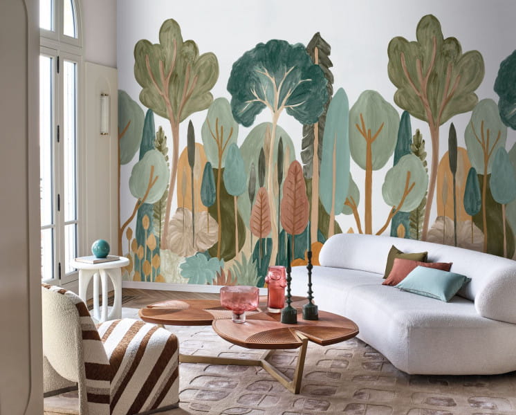 Casamance 76381018 Panoramas 3 Orme Amande/multico - mural w motyw lasu