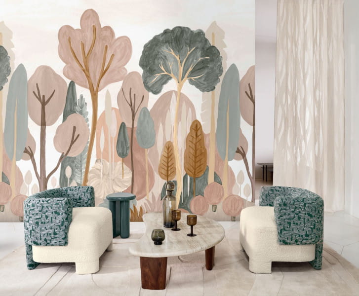 Casamance 76380916 Panoramas 3 Orme Nude/lichen - mural w motyw lasu