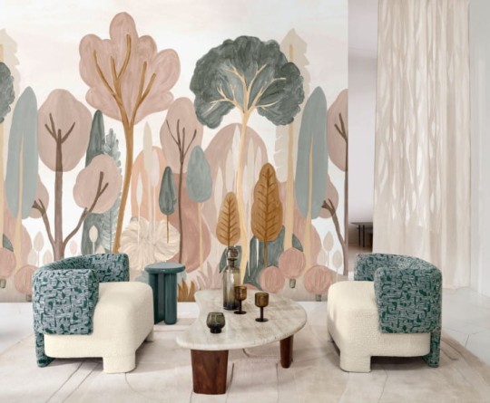 Casamance 76380916 Panoramas 3 Orme Nude/lichen - mural w motyw lasu