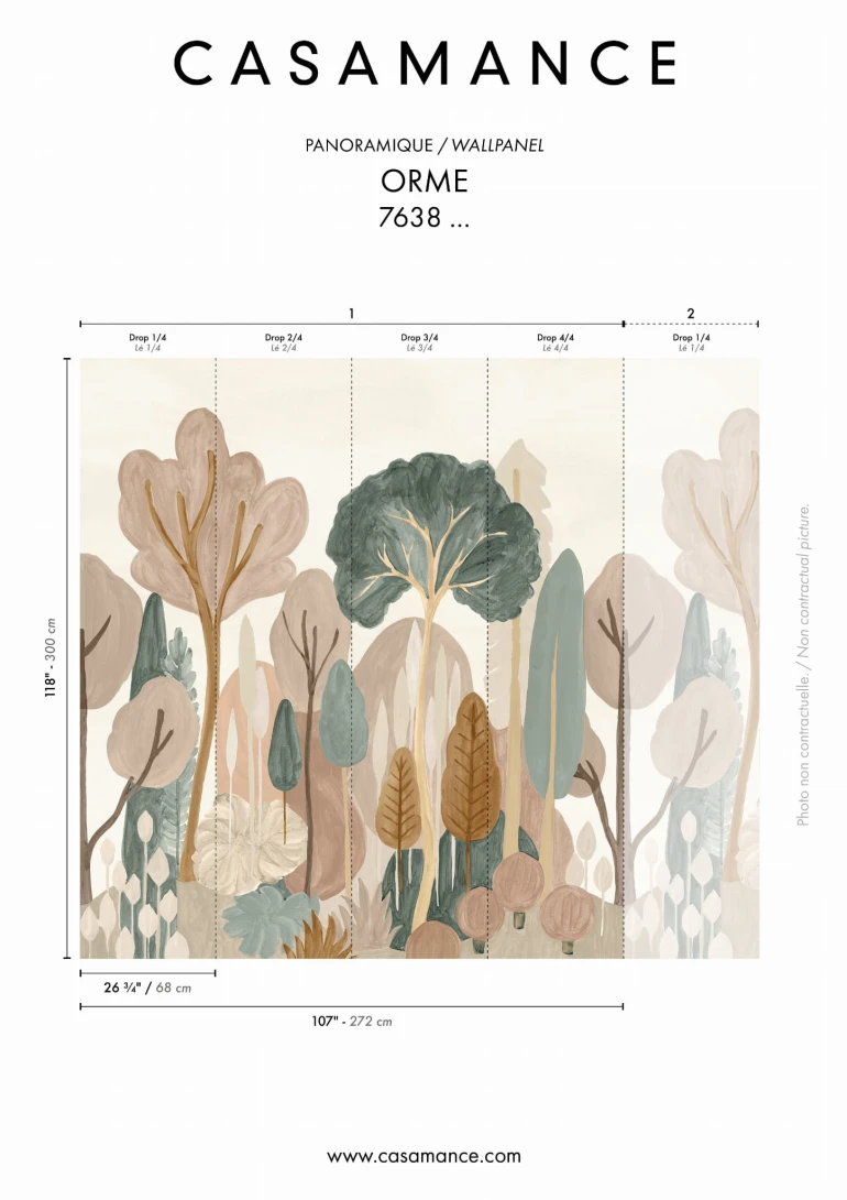 Casamance 76380916 Panoramas 3 Orme Nude/lichen - mural w motyw lasu