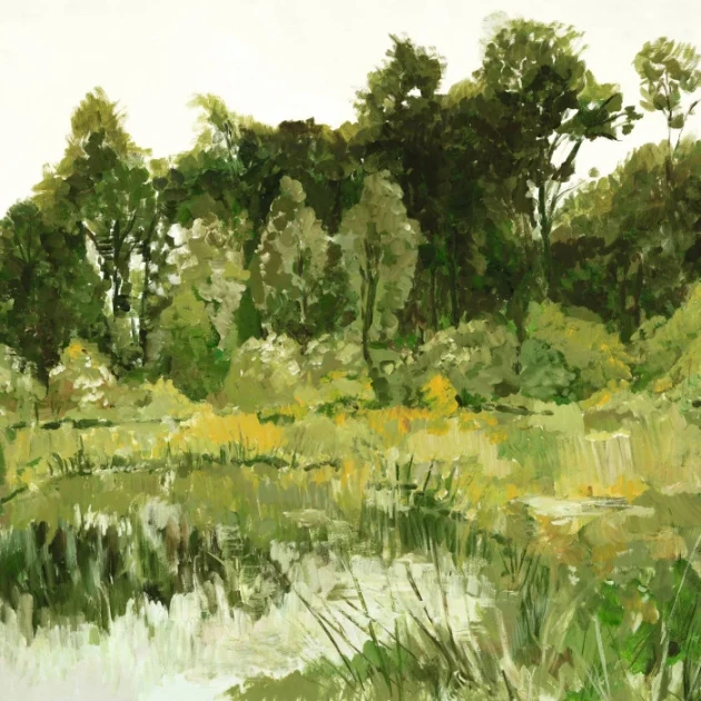 Casamance 76391222 Panoramas 3 Colvert Olive - mural w motyw lasu i jezioro