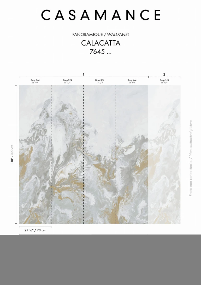 Casamance 76452242 Panoramas 3 Calacatta Gris/doré - mural w kamienny wzór