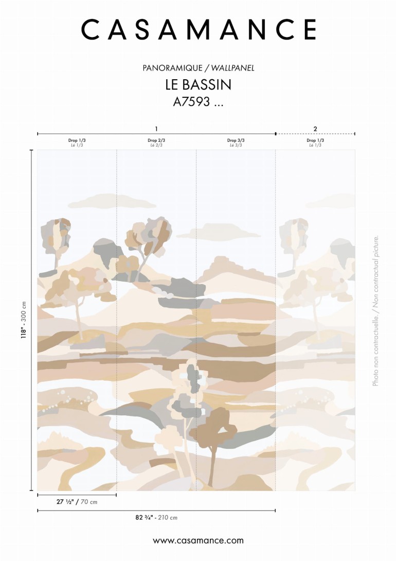 Casamance 75933772 Panoramas 3 Le Bassin Blanc/sable - mural w abstrakcyjny krajobraz
