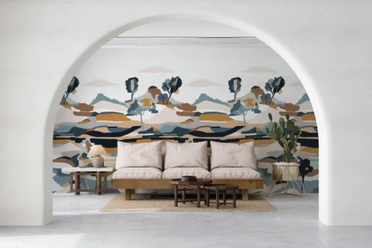 Casamance 75933670 Panoramas 3 Le Bassin Bleu persan - mural w abstrakcyjny krajobraz