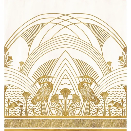 Casamance 76193160 Panoramas 3 Éléphantine Blanc/doré - mural w geometrycznym stylu