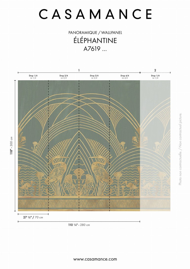Casamance 76193160 Panoramas 3 Éléphantine Blanc/doré - mural w geometrycznym stylu