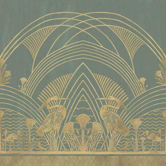 Casamance 76193364 Panoramas 3 Éléphantine Lichen/doré - mural w geometrycznym stylu