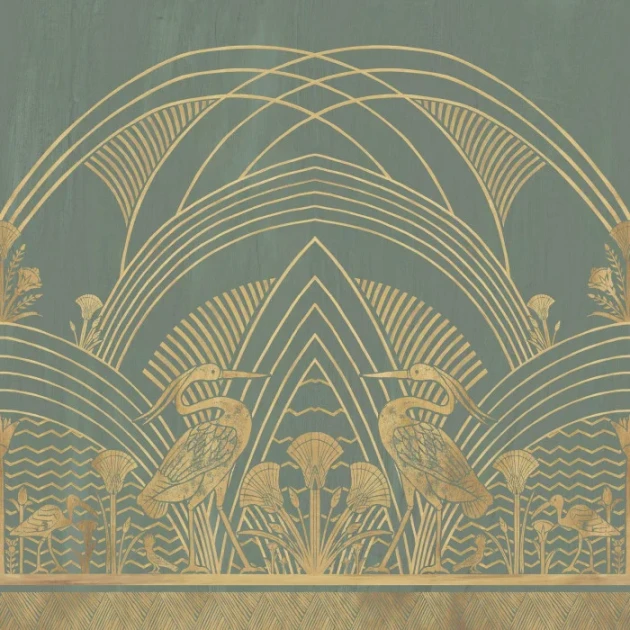 Casamance 76193364 Panoramas 3 Éléphantine Lichen/doré - mural w geometrycznym stylu