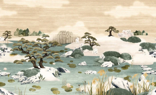 Casamance 71530236 Exploration Adachi Sable opaline - tekstylny mural w japoński ogród