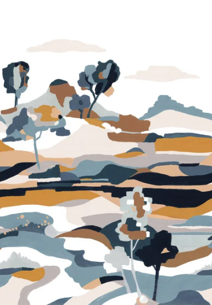 Casamance 75933670 Panoramas 3 Le Bassin Bleu persan - mural w abstrakcyjny krajobraz