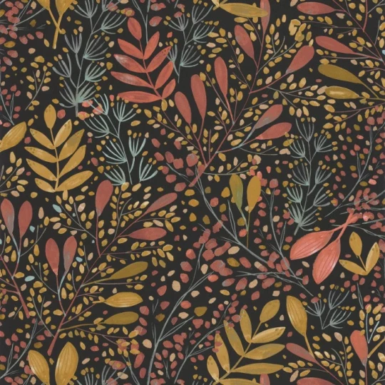 Caselio 101694129 Green Life 2 Green Life Joy Rose ocre or fond noir - tapeta w drobne liście