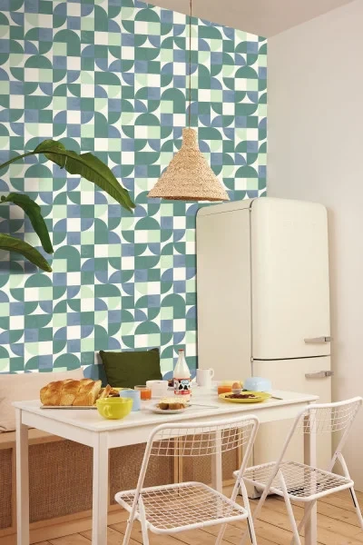 Caselio 105360776 Green Life 2 Happiness Vert d'eau - tapeta w geometryczny wzór