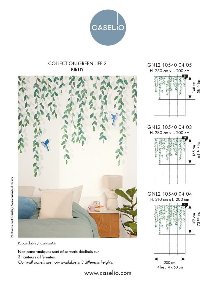 Caselio 105400405 Green Life 2 Birdy Vert S - mural w girlandę liści