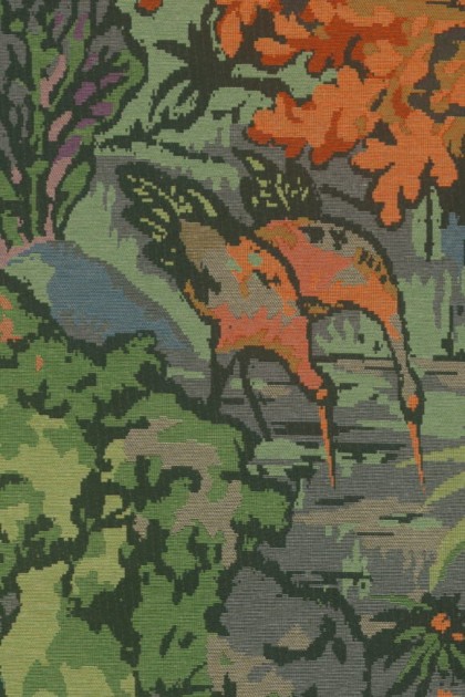 Arte 90515 Boutique Riverbank Ponceau - tapeta o malowniczym wzorze brzegu rzeki z japońskim żurawiem