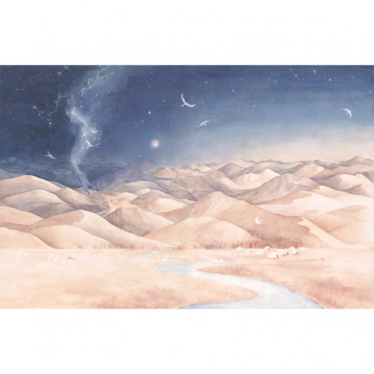 Les Dominotiers DOM_804 A World of Tales Loup bleu biche fauve - mural w górzysty krajobraz