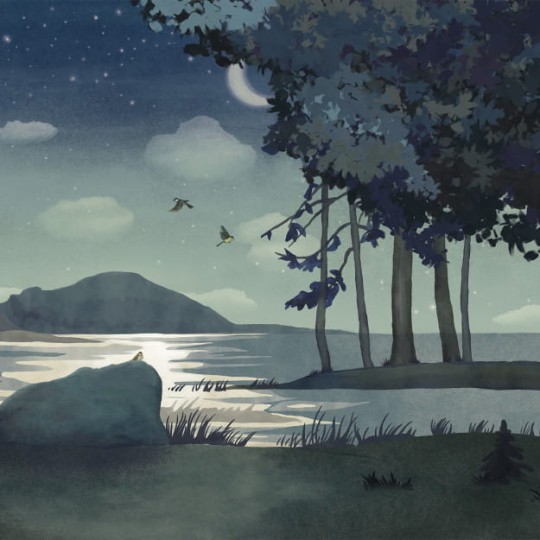 Les Dominotiers DOM_805 A World of Tales Au clair de lune - mural w jezioro i księżyc