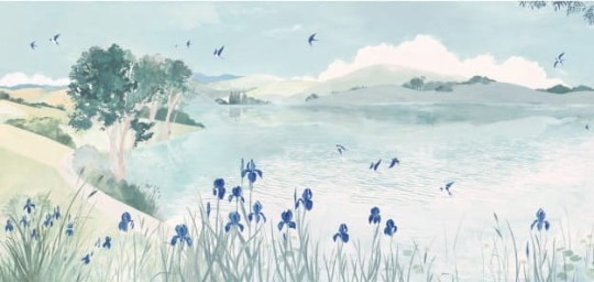 Les Dominotiers DOM_802 A World of Tales La légende des hirondelles  - mural w jezioro i góry