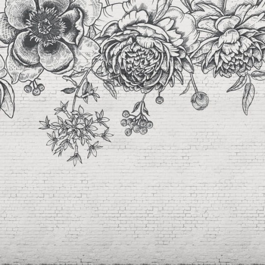 Les Dominotiers DOM_402_SM Volume 6 Textures Brut Black Flower Brick Wall Noir et Blanc - mural imitujący ścianę ceglaną w kwiaty